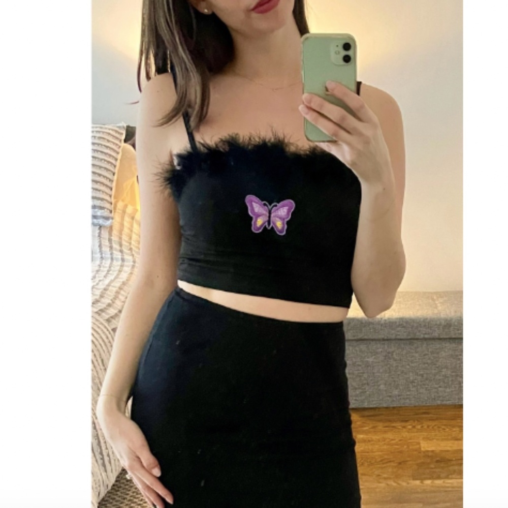 Faux Fur Butterfly Crop Top
